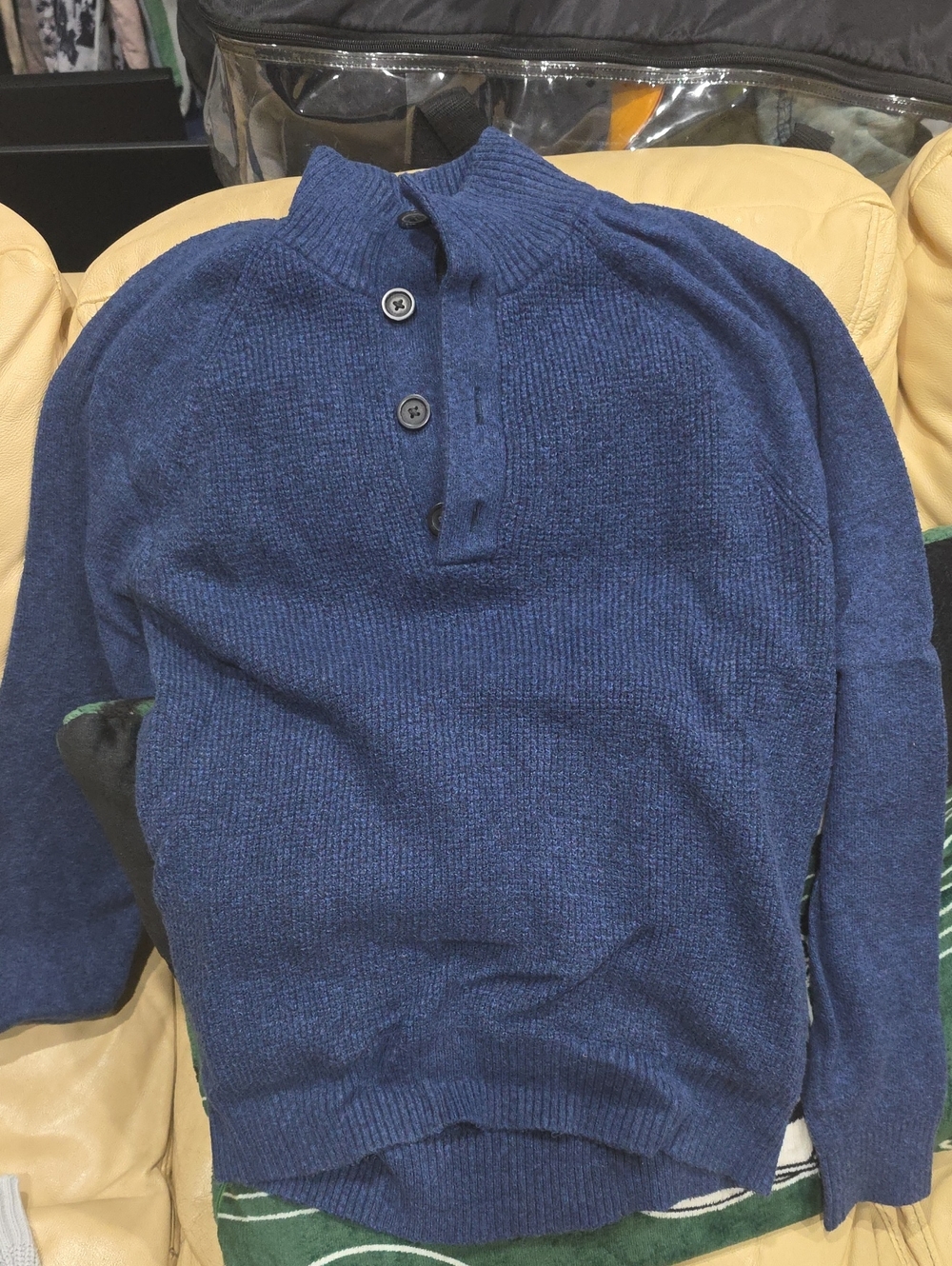 Banana Republic Navy Blue Button-Neck Knit Sweater